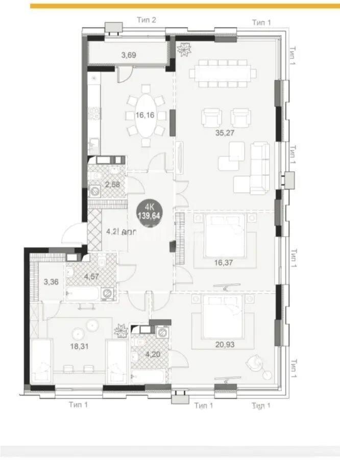 Продажа 4-комнатной квартиры, 144.7 м² в Астане