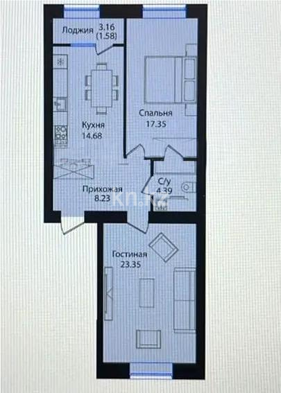 Продажа 2-комнатной квартиры, 69.58 м², ул. Е-15, дом  16 в Астане