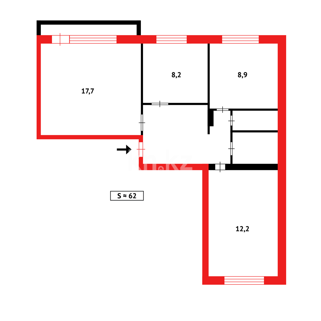Продажа 3-комнатной квартиры, 62 м² - Продажа  трехкомнатных квартир в Караганде на Юго-Востоке фото 16 из 16