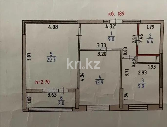 Продажа 2-комнатной квартиры, 59.9 м² в Астане