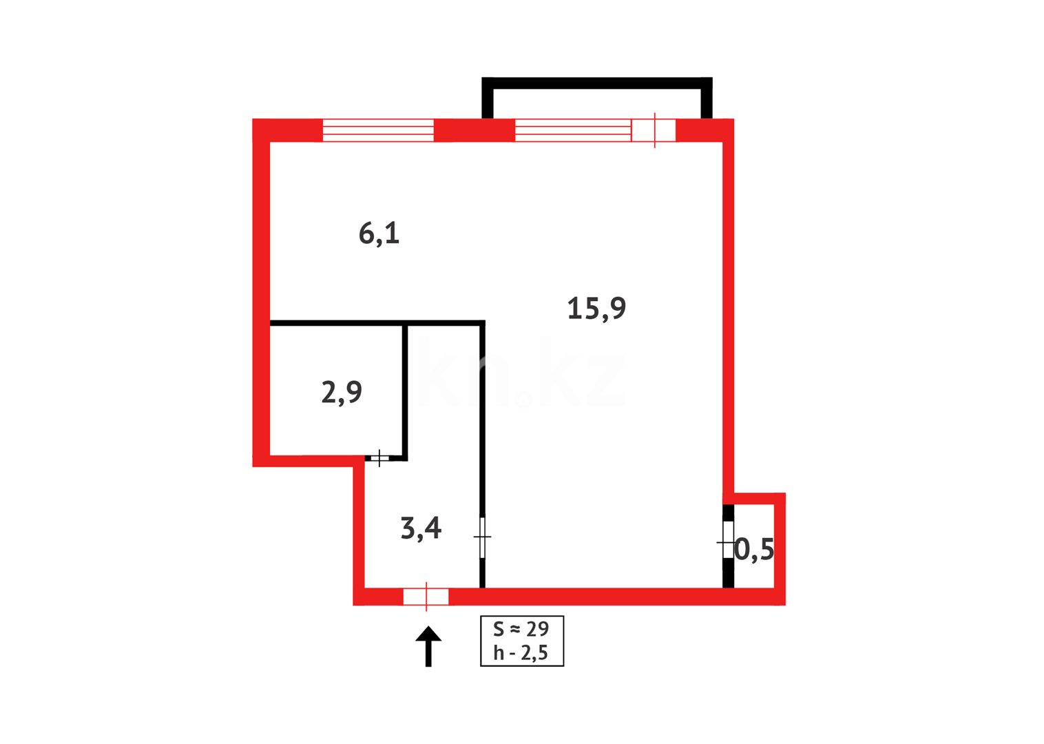 Продажа 1-комнатной квартиры, 28 м², ул. Полетаева - Продажа  однокомнатных квартир в Караганде фото 6 из 6