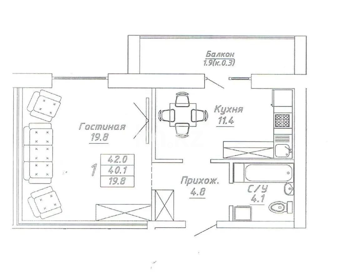 Продажа 1-комнатной квартиры, 42 м², ул. Бокейхана, дом  13 стр - Продажа квартир в Казахстане фото 1 из 1