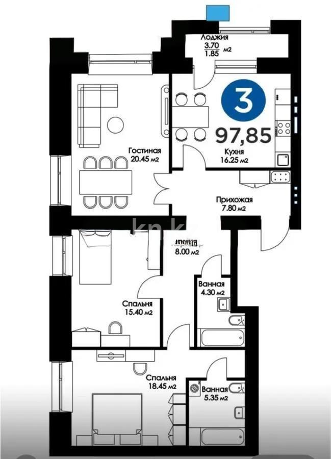Продажа 3-комнатной квартиры, 98.6 м², пр. Аль-Фараби, дом  35 стр - Продажа квартир в Астане фото 1 из 1