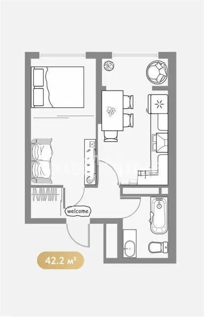 Продажа 1-комнатной квартиры, 42.2 м², мкр-н Шугыла, дом  340/41 - Продажа квартир в Алматы фото 1 из 1