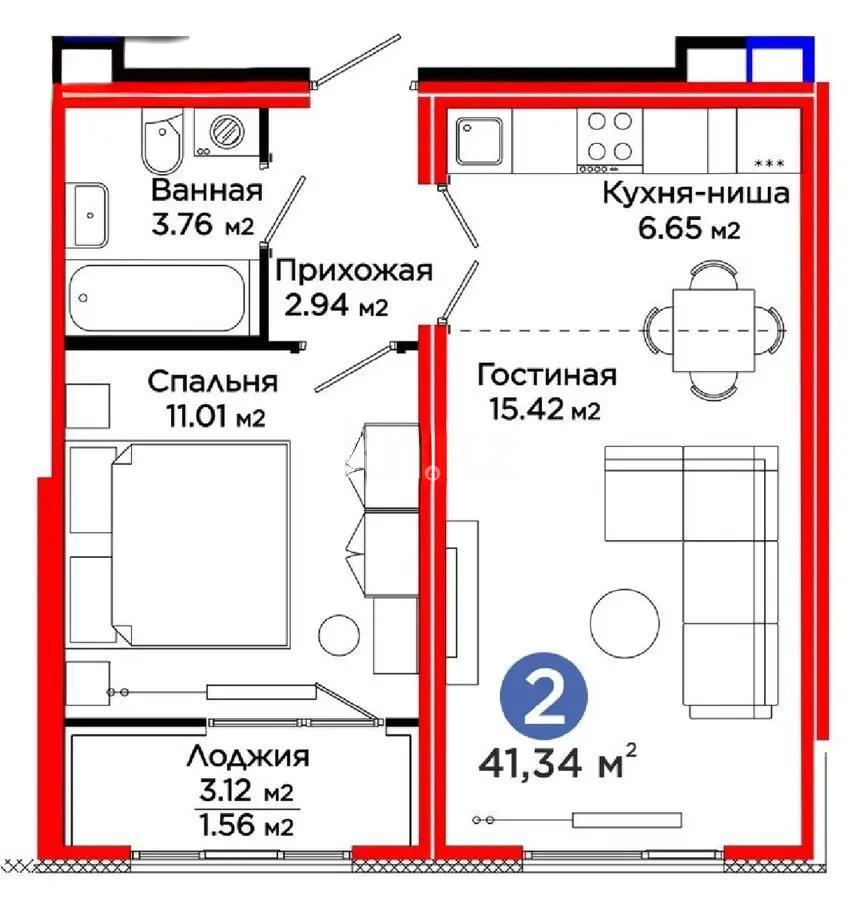 Продажа 2-комнатной квартиры, 41.3 м², ул. Е-652, дом  18 в Астане - фото 7