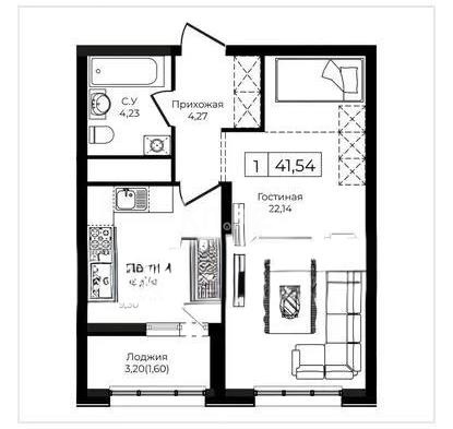 Продажа 1-комнатной квартиры, 41.54 м², ул. Анет баба, дом  4 в Астане