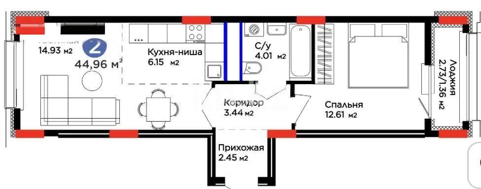 Продажа 2-комнатной квартиры, 44.96 м² - Продажа двухкомнатных квартир от собственников в Астане - страница 18 фото 1 из 1