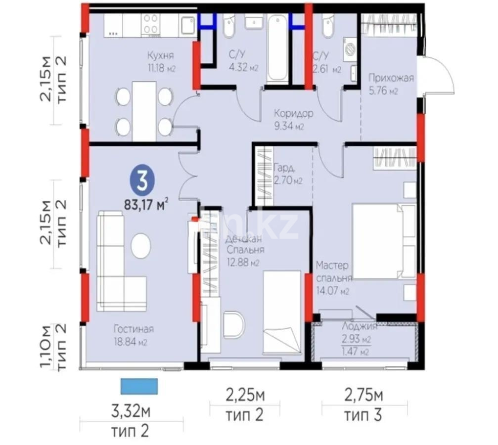 Продажа 3-комнатной квартиры, 83.17 м² - Недвижимость в Казахстане - страница 20 фото 1 из 1