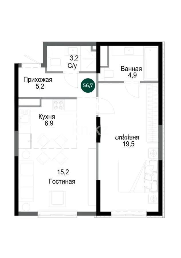 Продажа 2-комнатной квартиры, 56.7 м², ул. Утепова, дом  31 - Продажа квартир в Алматы без посредников фото 1 из 1