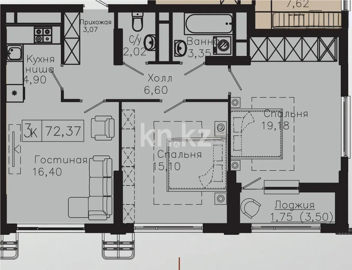 Продажа 3-комнатной квартиры, 72.4 м² в Астане - фото 6