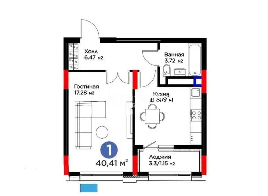 Продажа 1-комнатной квартиры, 41 м², пр. Туран, дом  57/5 стр - Продажа квартир в Астане фото 1 из 1