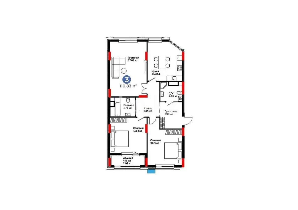 Продажа 3-комнатной квартиры, 110.8 м² - Продажа трехкомнатных квартир в р-не Есиль Астаны - страница 5 фото 1 из 1