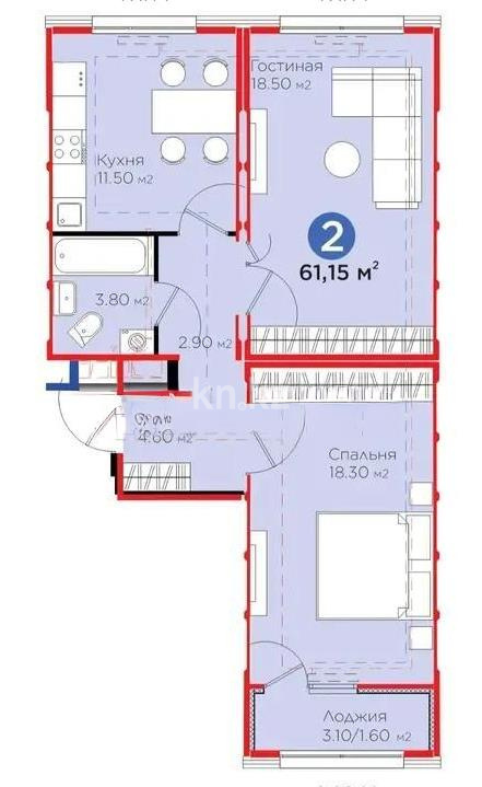 Продажа 2-комнатной квартиры, 61.15 м², ул. Е-915, дом  9 в Астане - фото 5