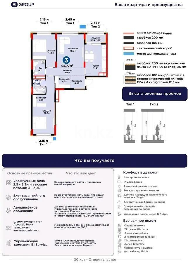 Продажа 3-комнатной квартиры, 95 м² в Астане