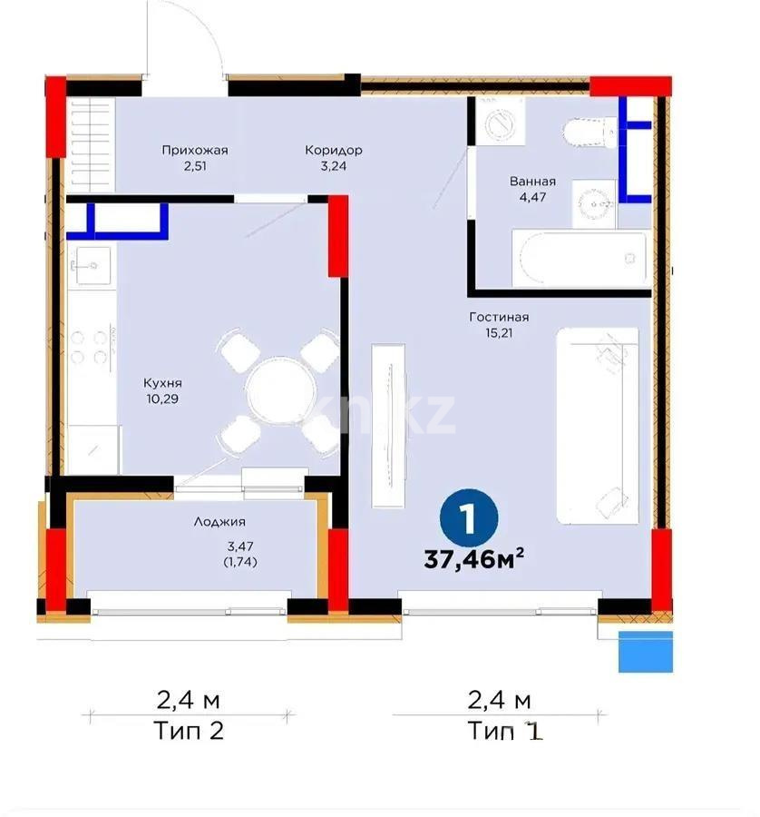 Продажа 1-комнатной квартиры, 37.46 м², ул. Е-899, дом  7 стр в Астане