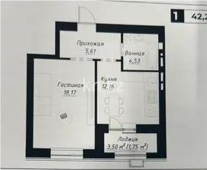 Продажа 1-комнатной квартиры, 42.22 м² в Астане
