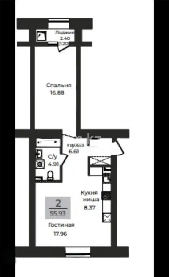Продажа 2-комнатной квартиры, 55.93 м², ул. Е-652, дом  56 стр - Продажа  двухкомнатных квартир в Астане с фото фото 1 из 1