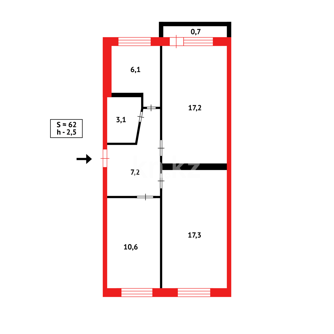 Продажа 3-комнатной квартиры, 61 м², мкр-н Восток-2 - Продажа  трехкомнатных квартир в Караганде фото 16 из 16