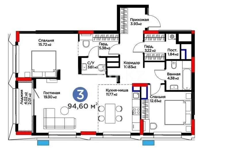 Продажа 3-комнатной квартиры, 94 м² в Астане