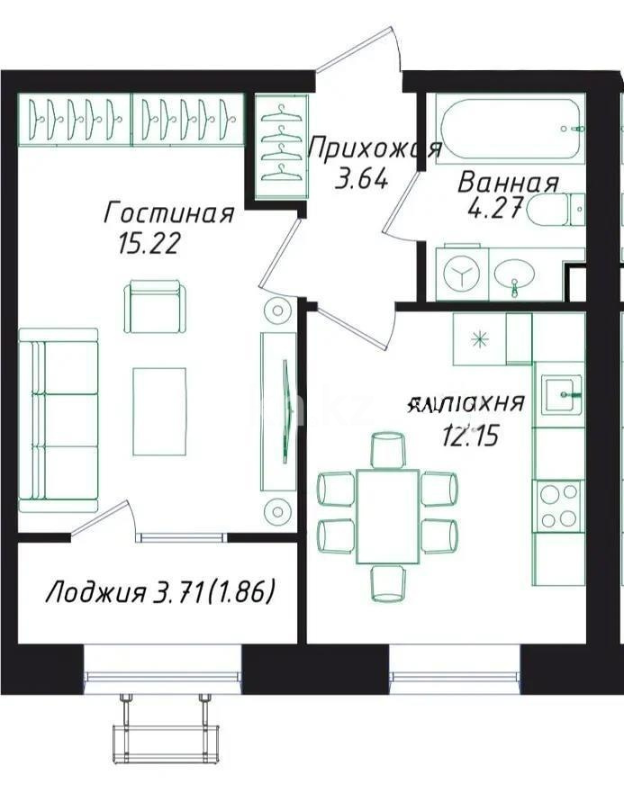 Продажа 1-комнатной квартиры, 37.14 м² в Астане