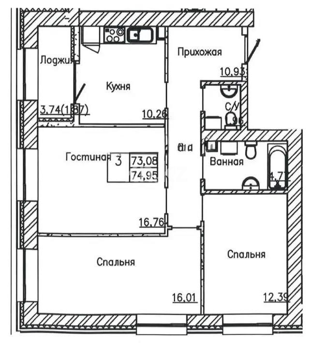 Продажа 3-комнатной квартиры, 74.95 м², ул. Сыганак, дом  12 стр в Астане