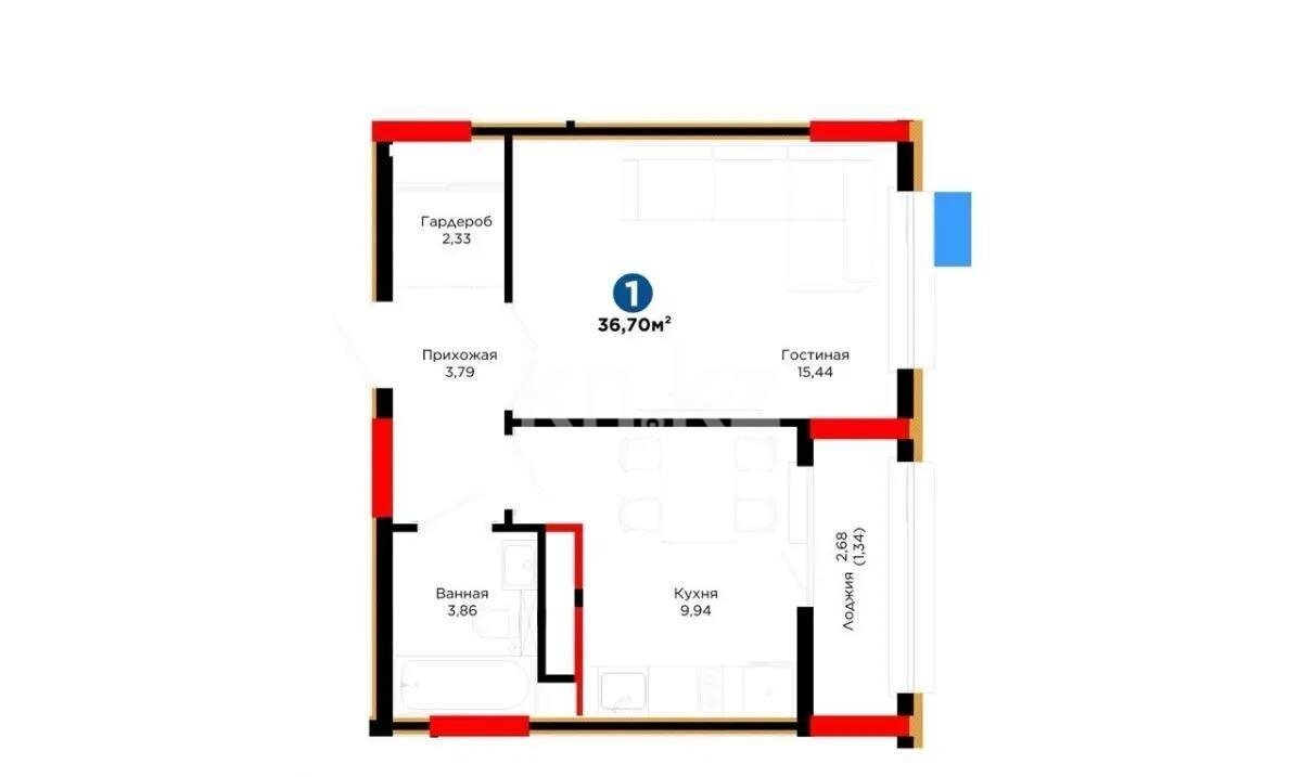 Продажа 1-комнатной квартиры, 36.7 м² в Астане