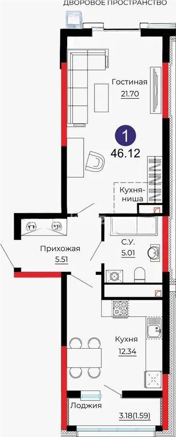 Продажа 2-комнатной квартиры, 46.12 м², ул. Е-429, дом  14 - Продажа квартир в Астане фото 1 из 1