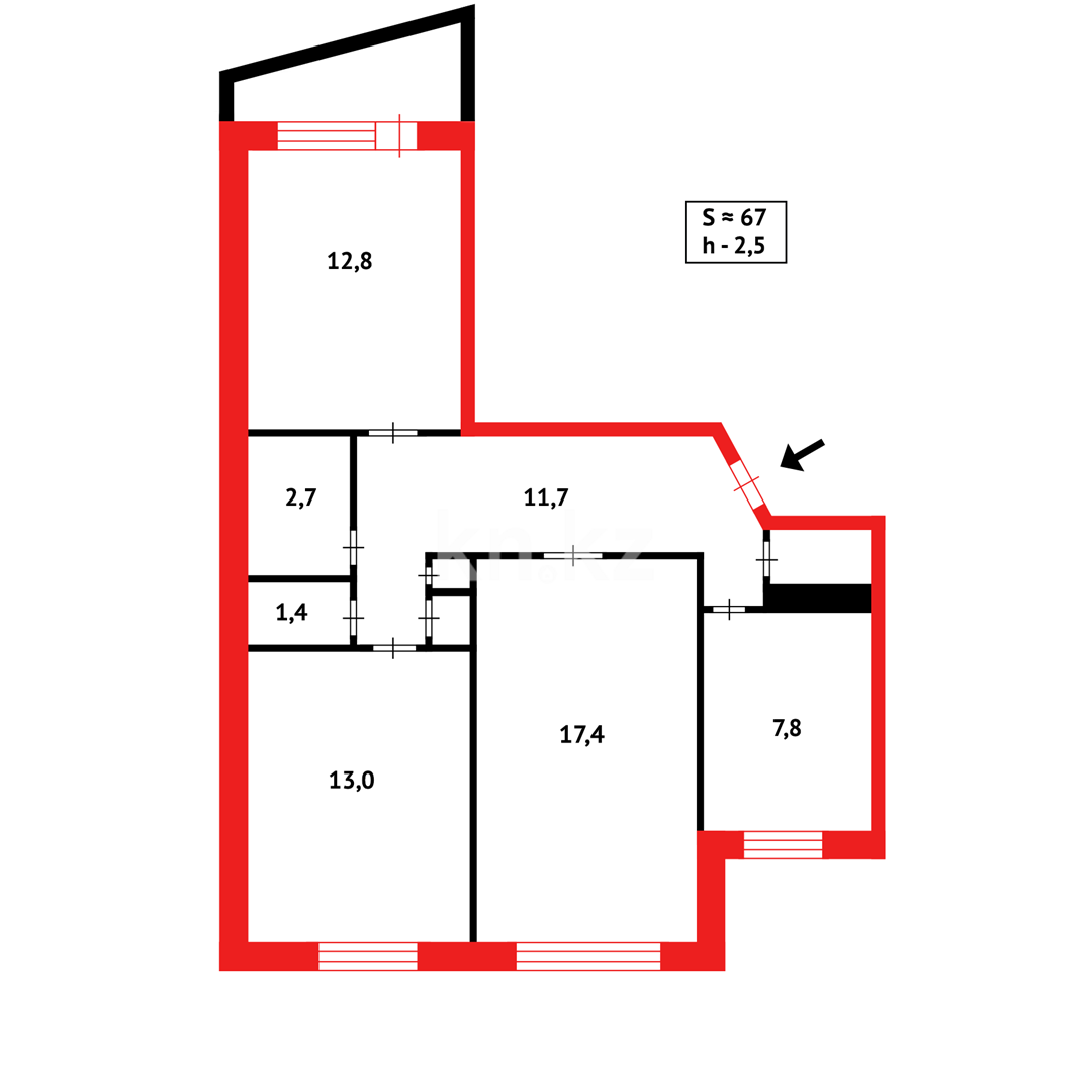 Продажа 3-комнатной квартиры, 68 м², ул. 3-й А мик-н в Темиртау - фото 14