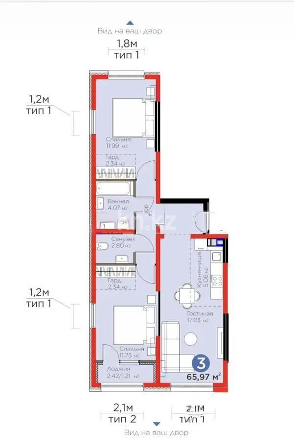 Продажа 3-комнатной квартиры, 66 м², мкр. Гажайып, дом  11/15а - Продажа квартир в Алматы фото 1 из 1
