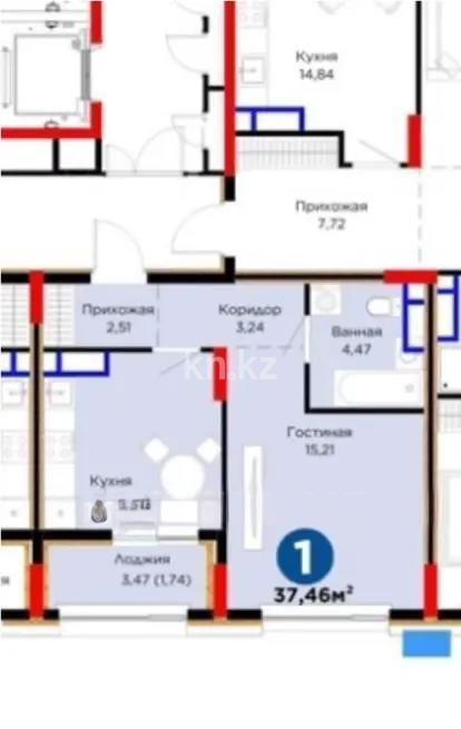 Продажа 1-комнатной квартиры, 37.46 м² в Астане