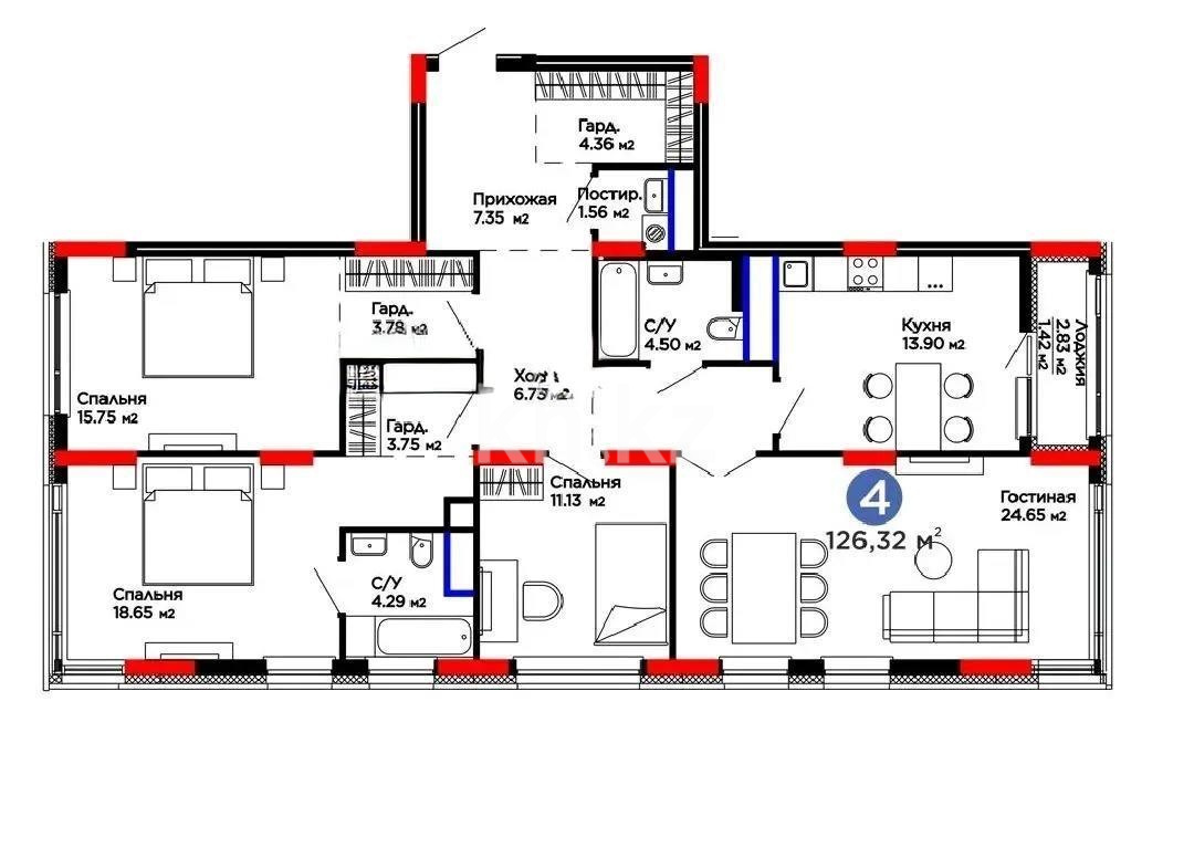 Продажа 4-комнатной квартиры, 126.32 м² - Продажа  четырехкомнатных квартир в новостройках Астаны - страница 2 фото 1 из 1