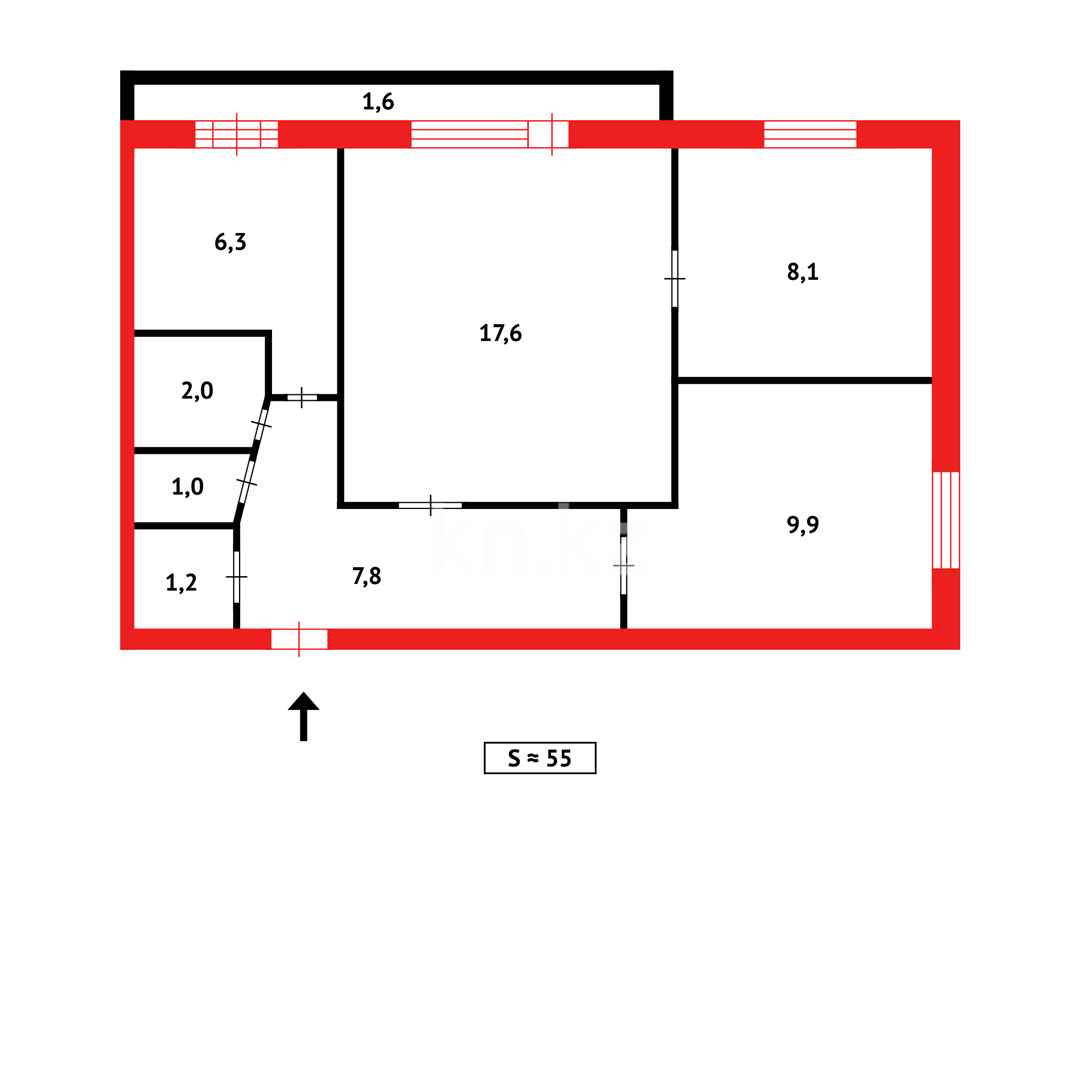 Продажа 3-комнатной квартиры, 56 м², мкр-н 6-й - Продажа  трехкомнатных квартир в Темиртау фото 8 из 8