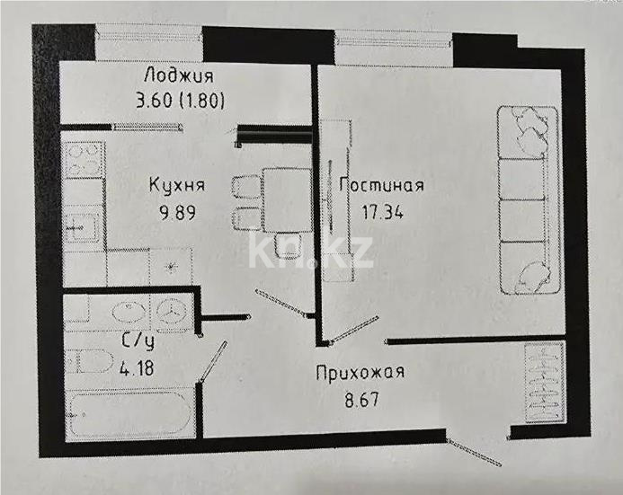 Продажа 1-комнатной квартиры, 42 м², ул. Нажимеденова, дом  30/1 в Астане