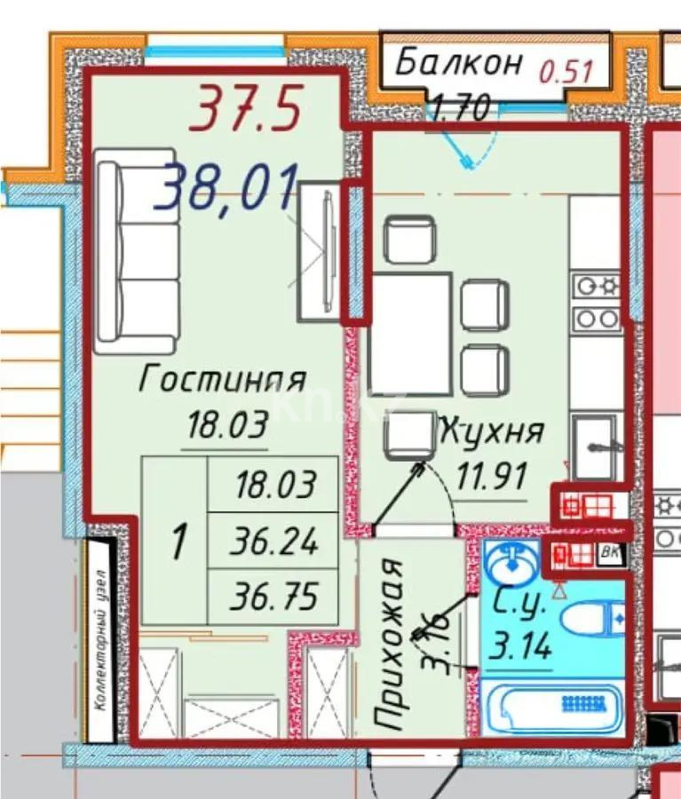 Продажа 1-комнатной квартиры, 38 м², ул. Байге, дом  12а/1 - Продажа квартир в Алматы фото 1 из 1