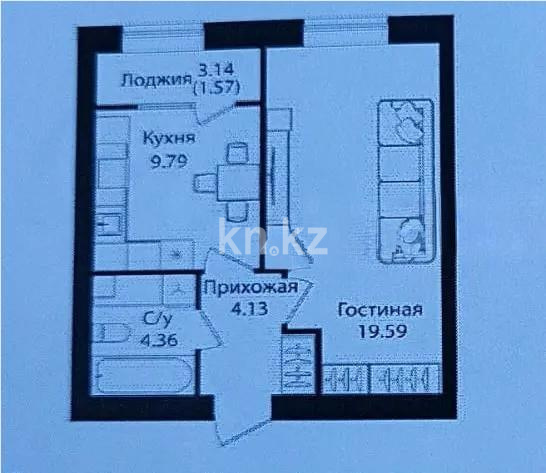 Продажа 1-комнатной квартиры, 39.44 м², ул. Е-15, дом  16 в Астане