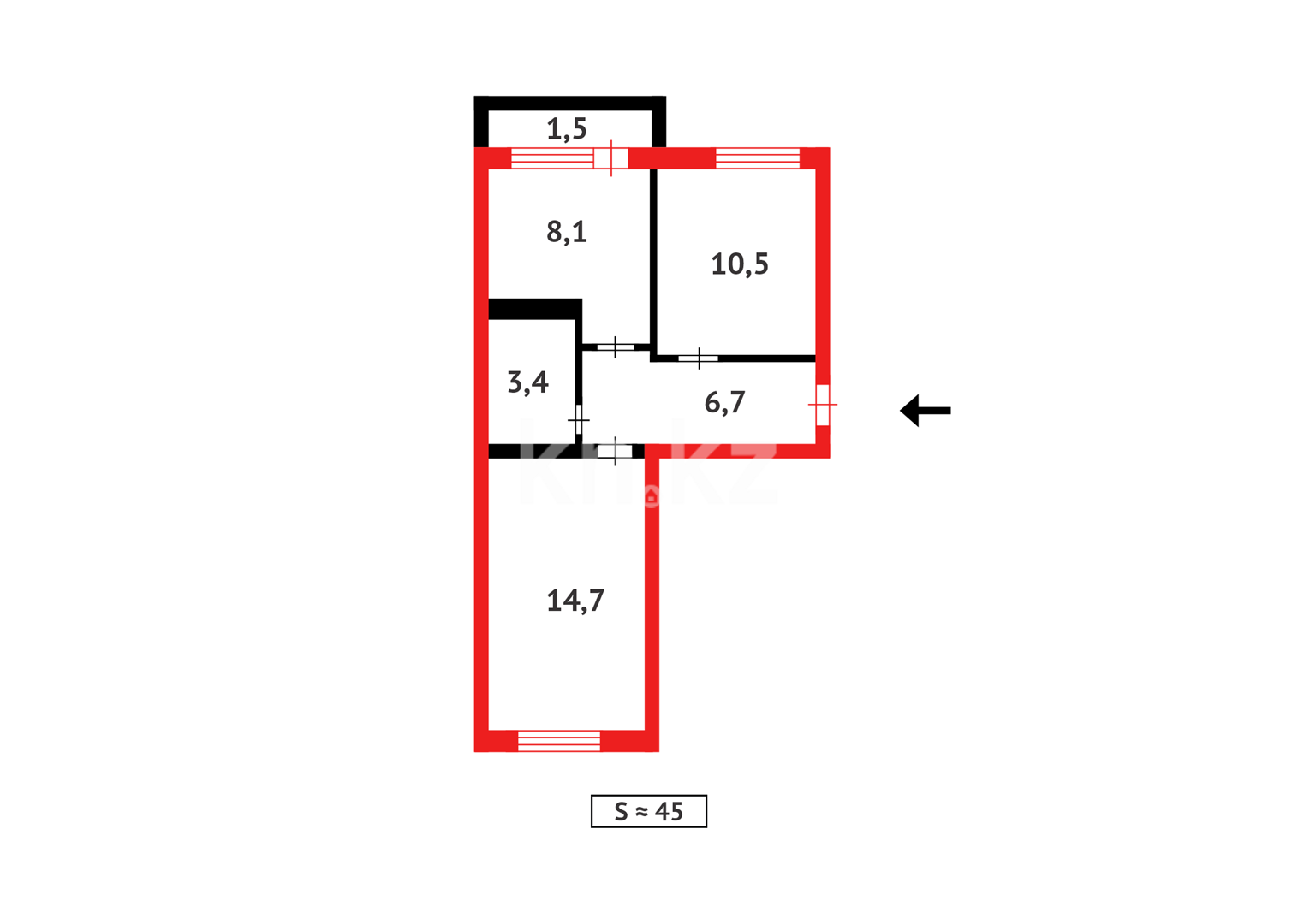 Продажа 2-комнатной квартиры, 44 м², 30А квартал - Продажа и аренда недвижимости в Абае фото 7 из 7