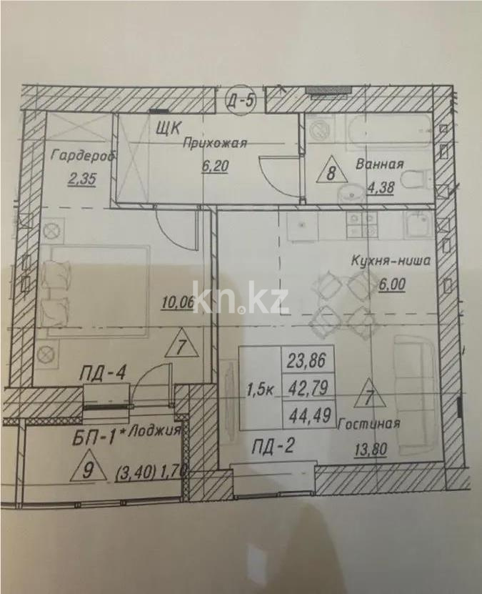Продажа 2-комнатной квартиры, 45 м², ул. Нажимеденова, дом  52б - Продажа  двухкомнатных квартир в Астане с фото фото 1 из 1