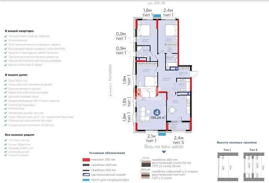 Продажа 4-комнатной квартиры, 131 м² в Астане
