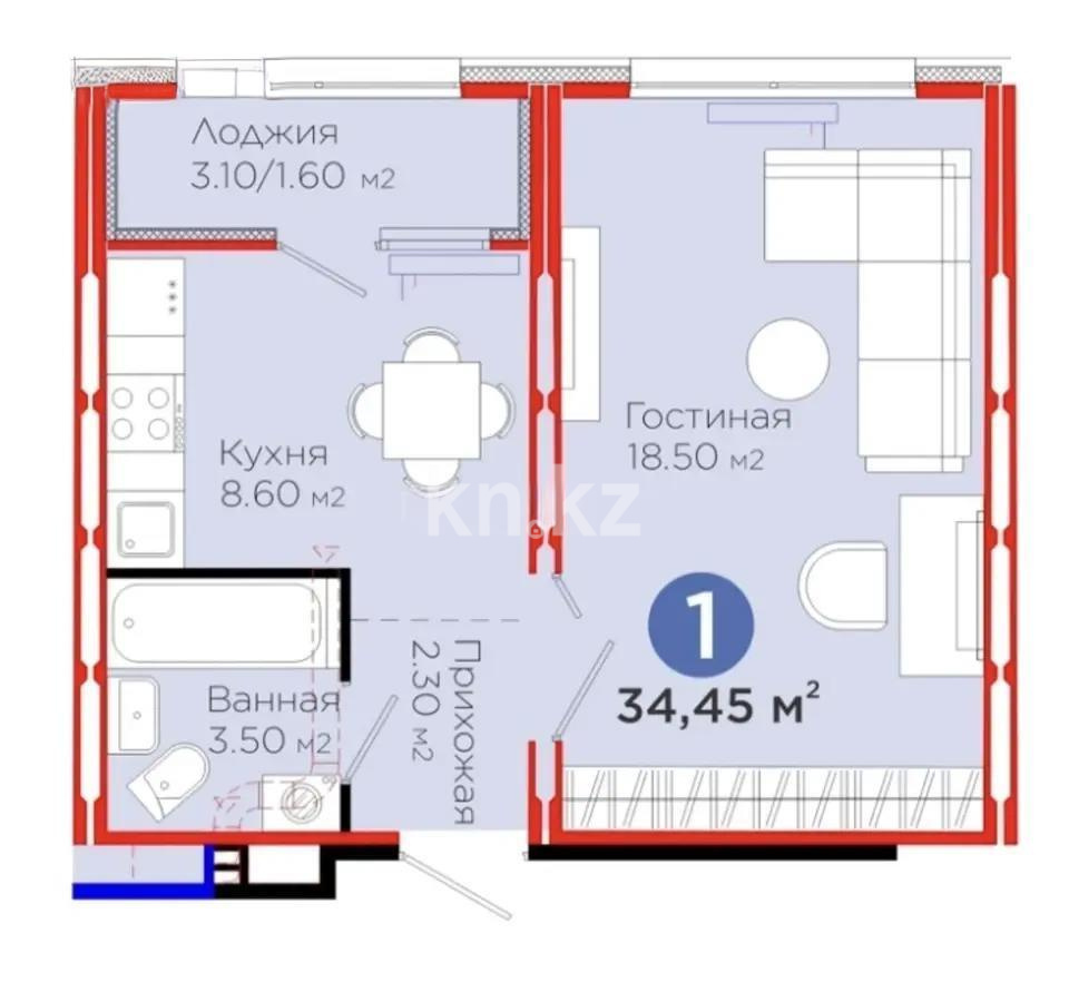 Продажа 1-комнатной квартиры, 34.45 м², ул. С-902, дом  8 в Астане