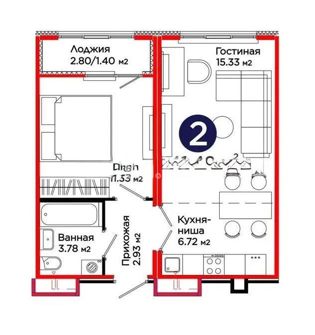 Продажа 1-комнатной квартиры, 41.48 м² в Астане