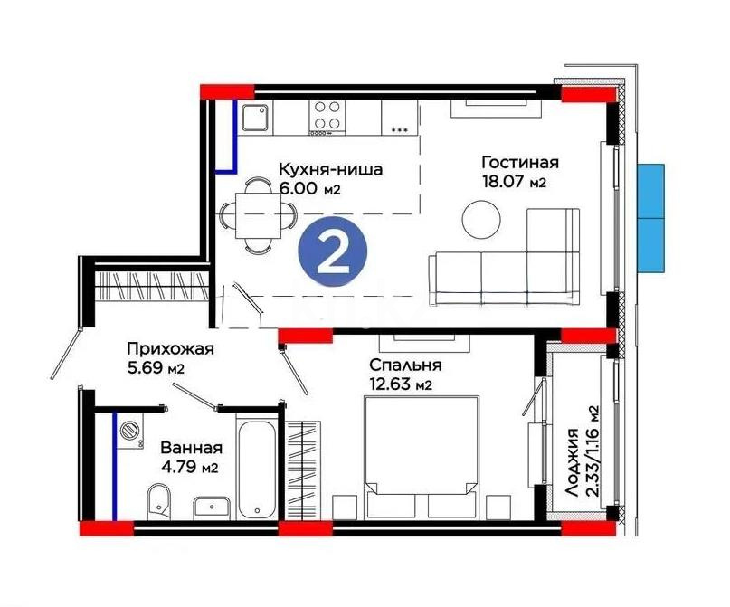 Продажа 2-комнатной квартиры, 48.35 м² - Продажа квартир в Астане - страница 11 фото 1 из 1