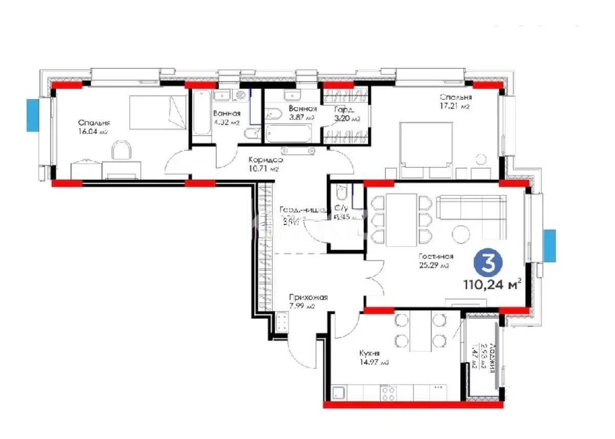 Продажа 3-комнатной квартиры, 110.24 м², ул. Е-899, дом  1/1 - Продажа  трехкомнатных квартир в Астане без посредников фото 1 из 1