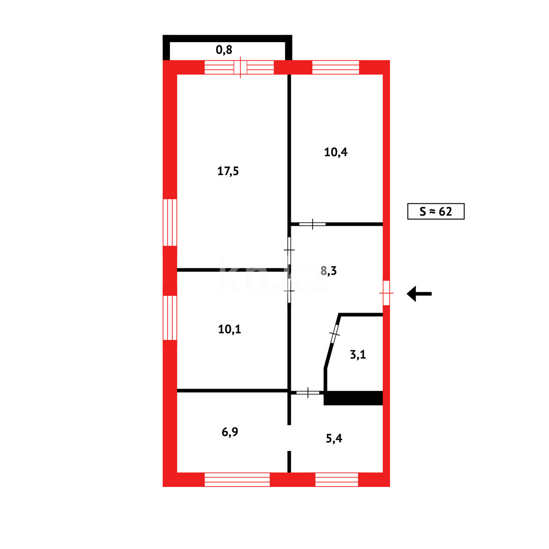 Продажа 3-комнатной квартиры, 62 м², пр. Металлургов - Продажа жилой и коммерческой недвижимости в Темиртау фото 3 из 7
