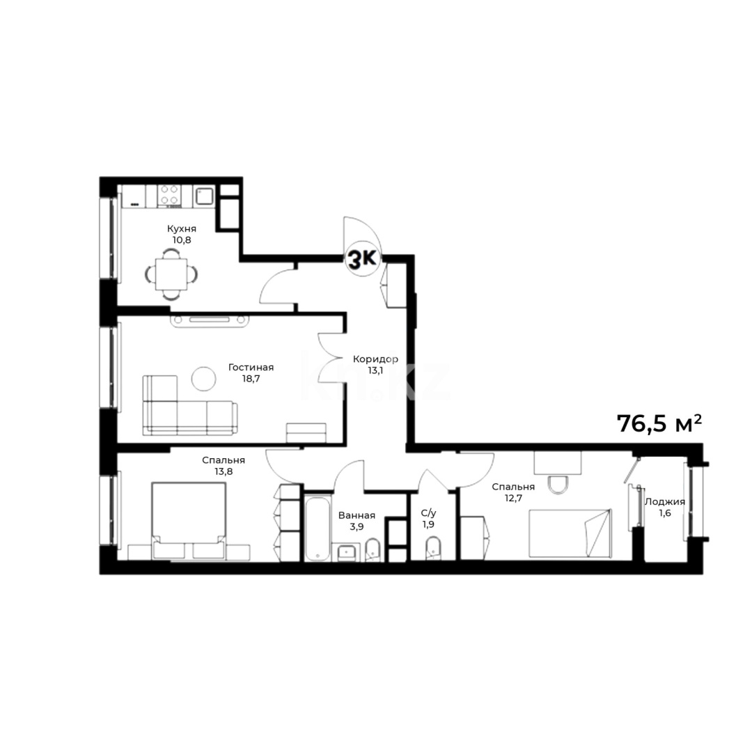 Продажа 3-комнатной квартиры, 76 м², ул. Асфендиярова, дом  1 - Продажа квартир в Астане фото 1 из 1