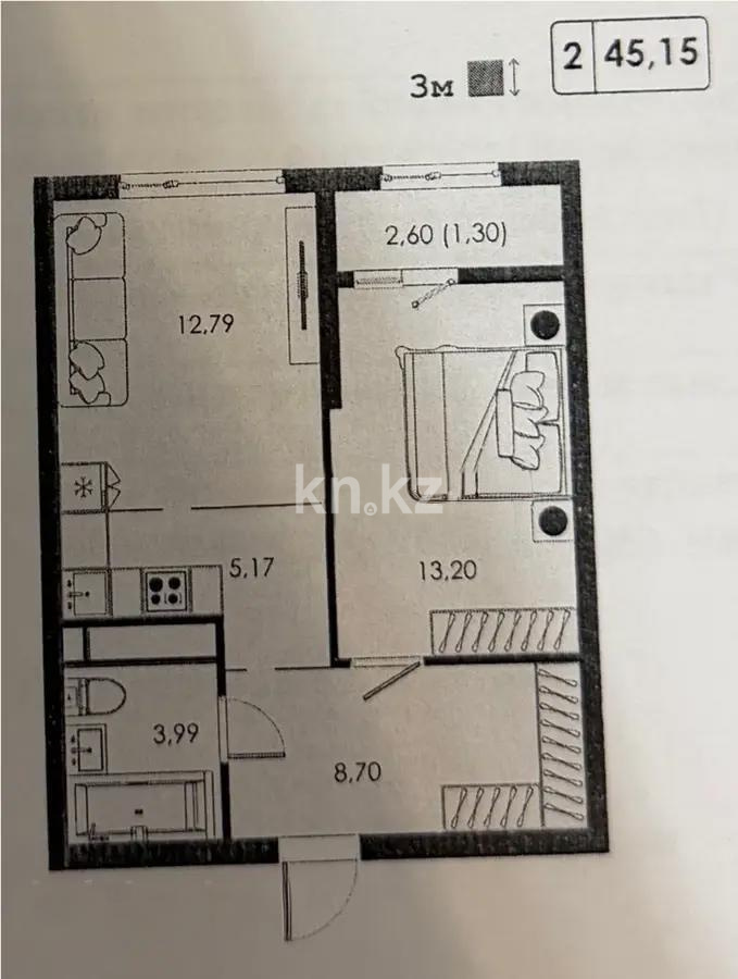 Продажа 2-комнатной квартиры, 45.15 м² в Алматы