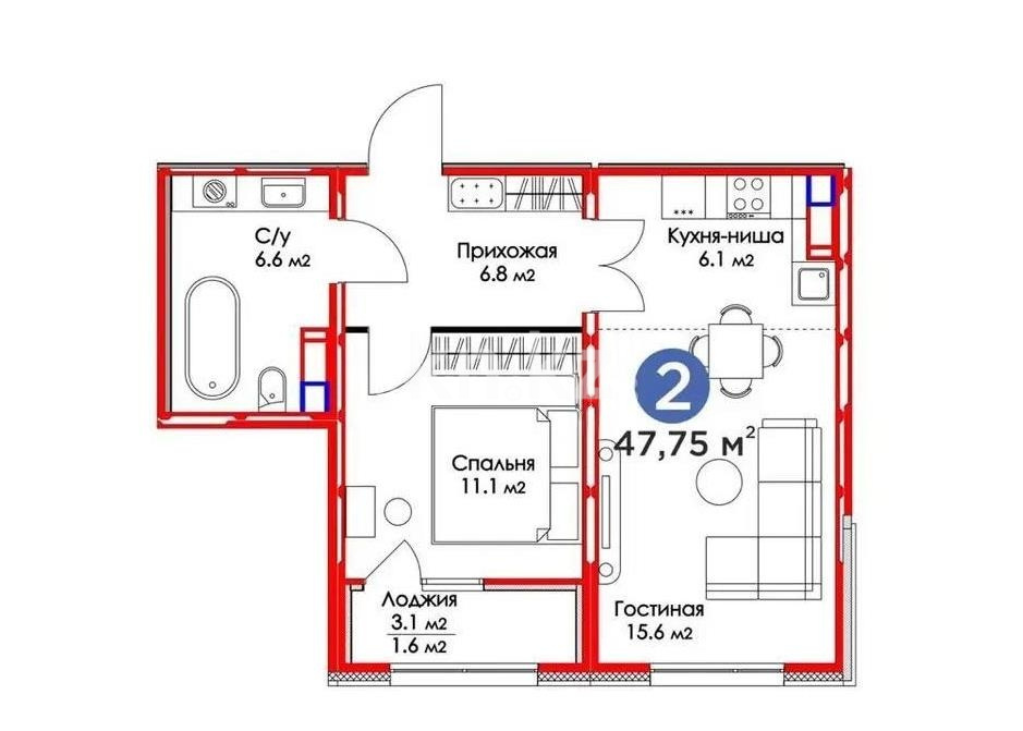 Продажа 2-комнатной квартиры, 47.75 м² - Продажа двухкомнатных квартир от собственников в Астане - страница 3 фото 5 из 5