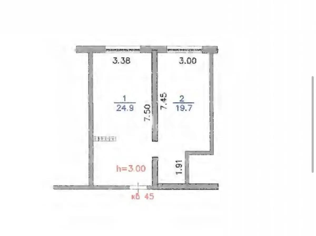 Продажа 1-комнатной квартиры, 44.6 м², ул. Муратбаева, дом  14/5 - Продажа  однокомнатных квартир в Алматы с фото фото 3 из 3