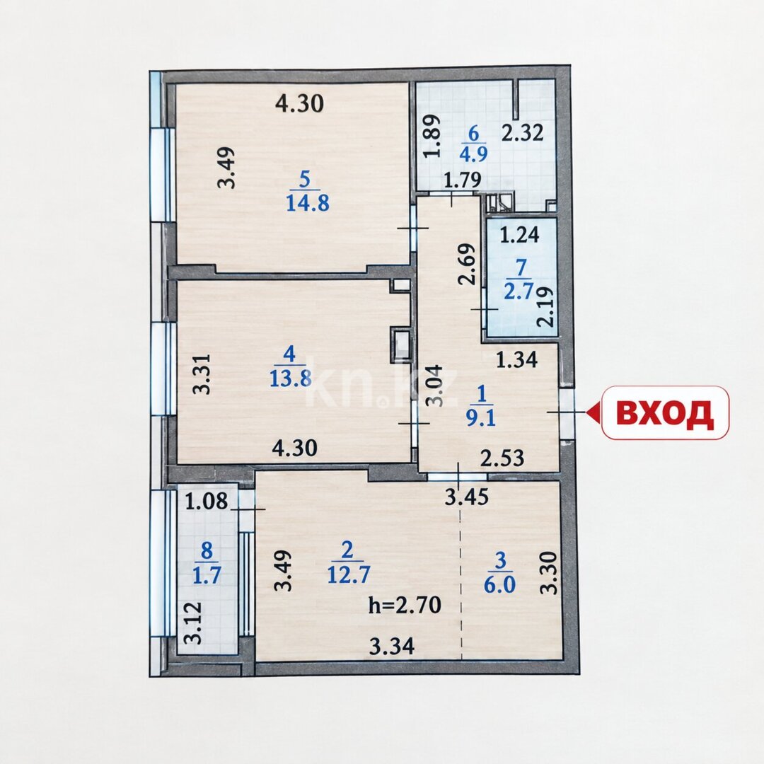 Продажа 3-комнатной квартиры, 65.7 м² в Астане - фото 2