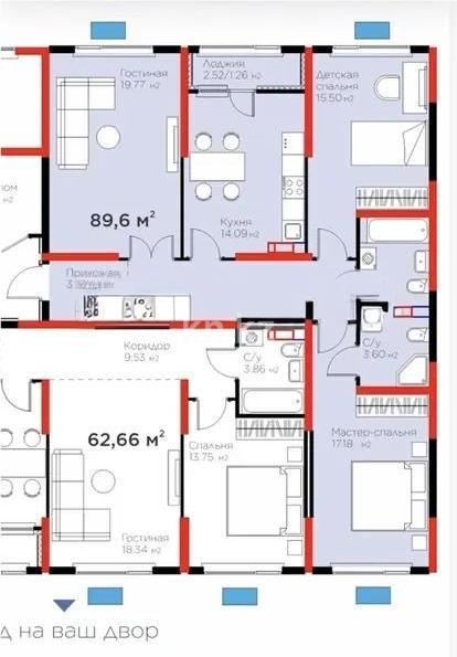 Продажа 3-комнатной квартиры, 89.6 м² - Продажа квартир в новостройках Алматы с фото - страница 2 фото 1 из 1