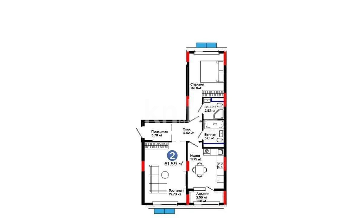 Продажа 2-комнатной квартиры, 61.59 м² - Продажа квартир в Астане - страница 3 фото 1 из 1